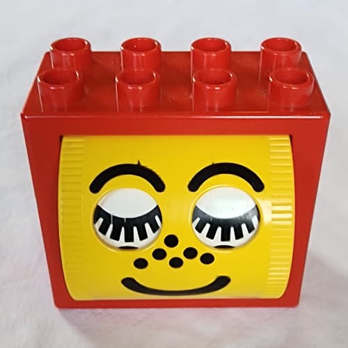 Duplo Brick 2 x 4 x 2 with Face with Freckles in Yellow Rotating Drum