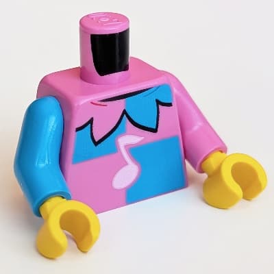 Torso, Odd Arms, Jester Costume, Dark Azure and Dark Pink Collar, Bright Pink Note Print, Left Dark Pink Arm, Right Dark Azure Arm, Yellow Hands