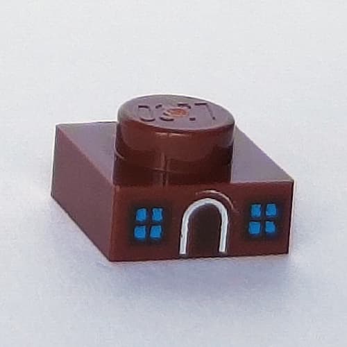 Plate 1 x 1 with House Front, Two Blue Windows, Door print