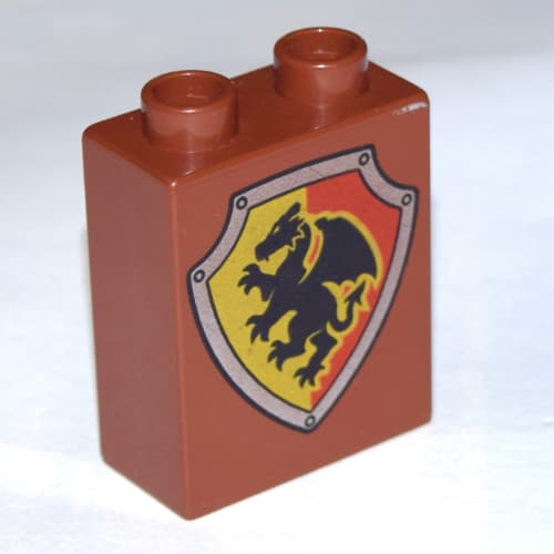 Duplo Brick 1 x 2 x 2 with Shield, Dragon with Yellow and Red Background Print