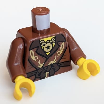Torso Robe, Gold Chain / Gold Star on Back Print, Reddish Brown Arms, Yellow Hands
