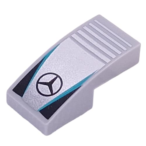 Slope Curved 2 x 1 No Studs with Mercedes Symbol, Dark Turquoise Lines, Black Triangles print