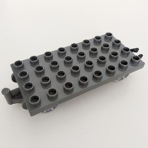 Duplo Train Wagon Base 4 x 8 with Light Bluish Gray Wheels and Moveable Hook
