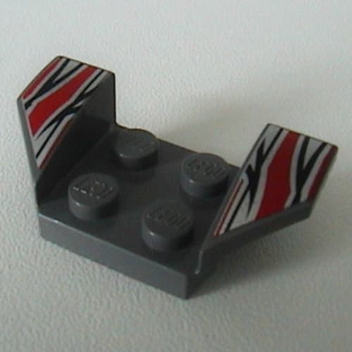 Mudguard 2 x 4 with 2 x 2 Studs and Flared Wings, Silver/Red/Black Flame Tips Print