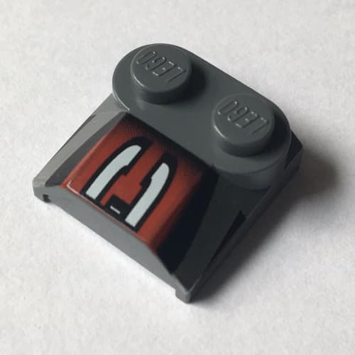 Brick Curved 2 x 2 x 2/3 Two Studs and Lip End with Silver/Black/Red Number 3 Left Half Print