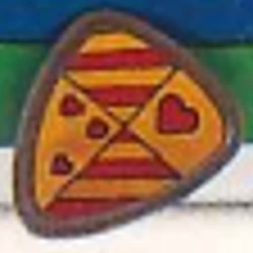 Duplo Shield, Flat Triangle with Red Stripes and Hearts Print