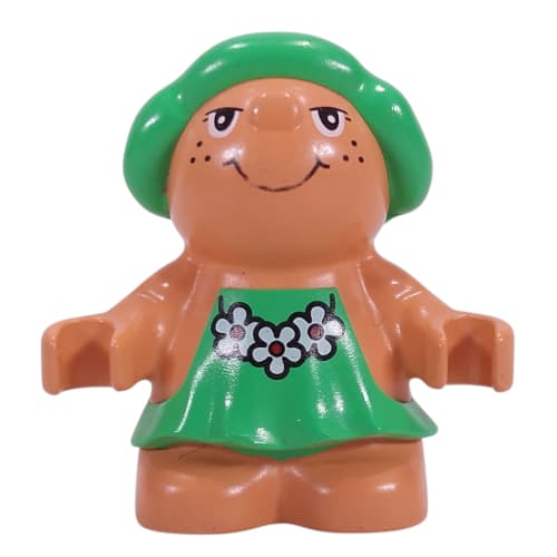 Duplo Figure Little Forest Friend Female, Green Dress with Three White Flowers Necklace Print (Trixie Toadstool)
