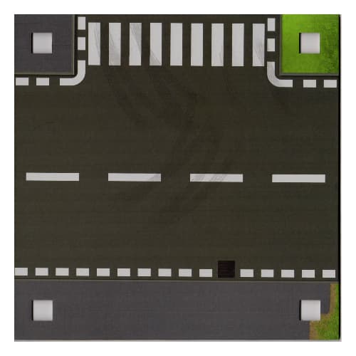 Baseplate with 4 Square Corner Holes and T-Intersection / Curved Road with Dust (Dirt) Marks Print