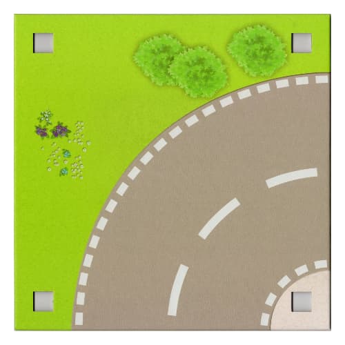 Baseplate with 4 Square Corner Holes and Curved Road / Garden with Fence Print