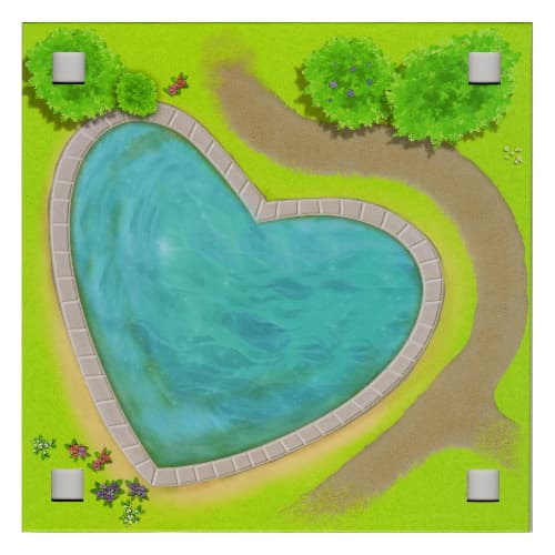 Baseplate with 4 Square Corner Holes and Heart Shaped Swimming Pool / Beach with Palm Trees Print