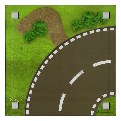 Baseplate with 4 Square Corner Holes and Curved Road / Straight Road Print
