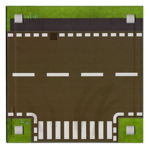 Baseplate with 4 Square Corner Holes and Curved Road / T Intersection Print