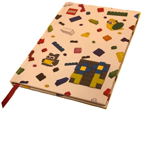 Notebook with Brick Images, Embedded Dark Bluish Gray 6 x 6 Plate, Red Ribbon